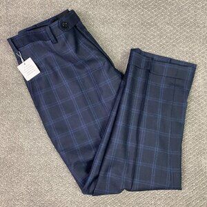 Indochino Plaid Dress Pants Men's 36 x 27.5 Blue Check Windowpane Wool Trousers